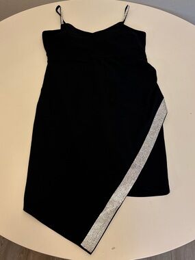 Derek Heart Black Asymmetrical Mini Skirt with Silver Trim